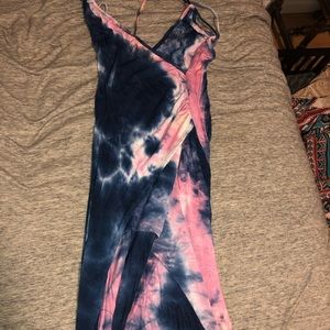Tie die strappy maxi with leg slit